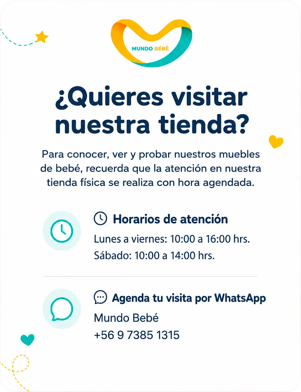 Información para agendar una visita a la tienda Mundo Bebé